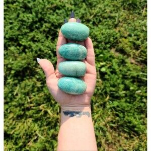 ONE Amazonite Crystal Palm stone  -  heart chakra, self love,‎  connection, luck